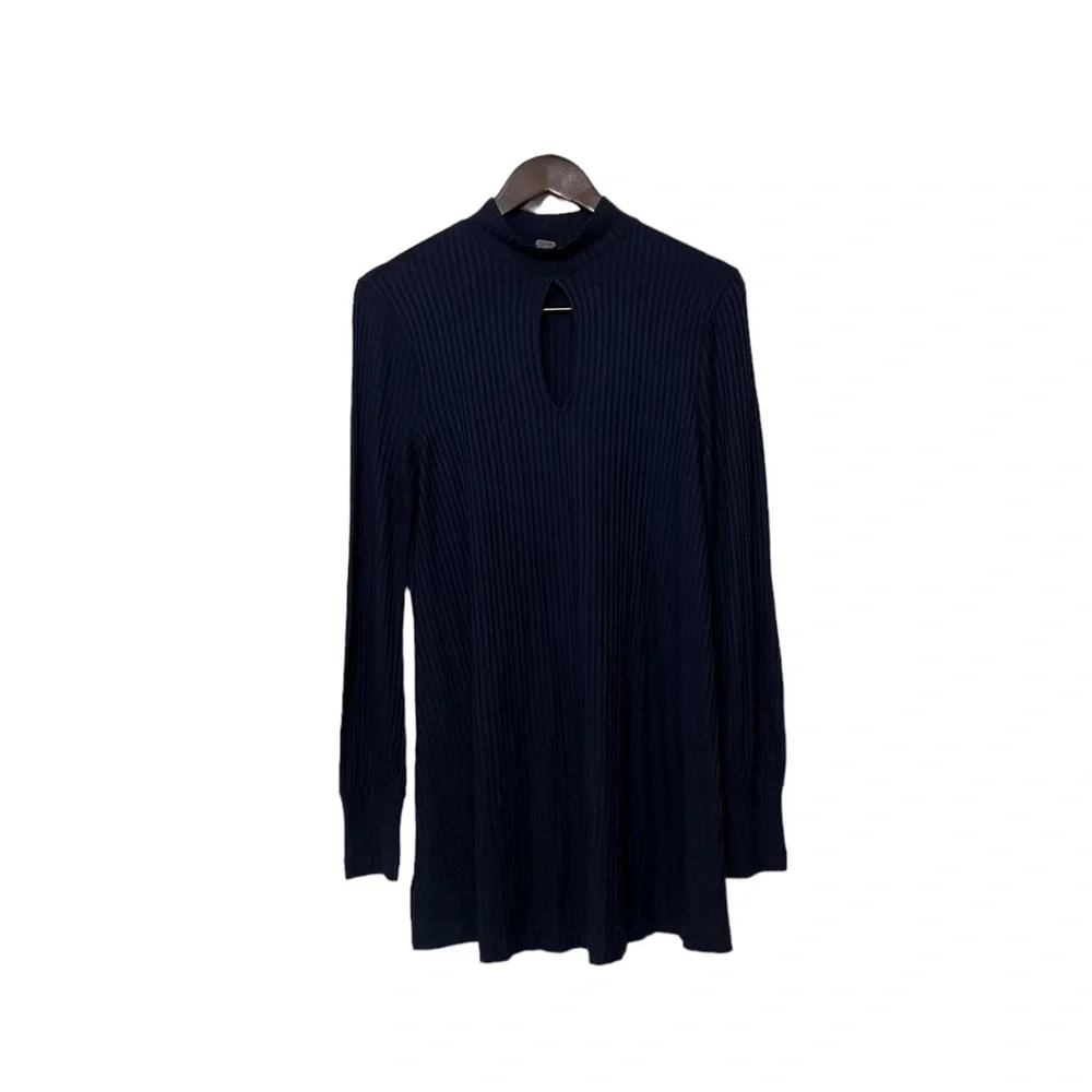 FREE PEOPLE Navy Choker Knit Ribbed Dress